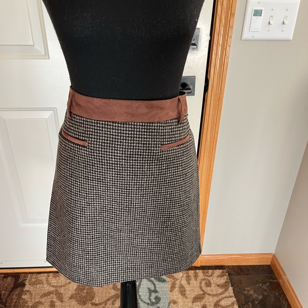 Catherine Malandrino Brown and Black Houndstooth Mini Skirt